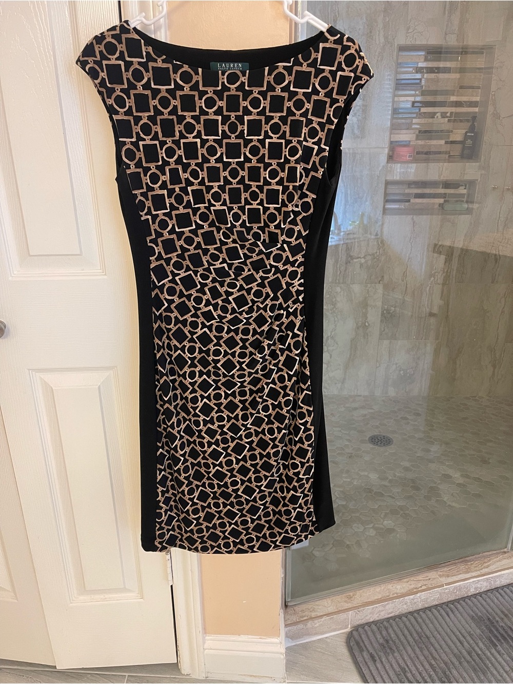Ralph Lauren Black and Beige Geometric Sheath Dress